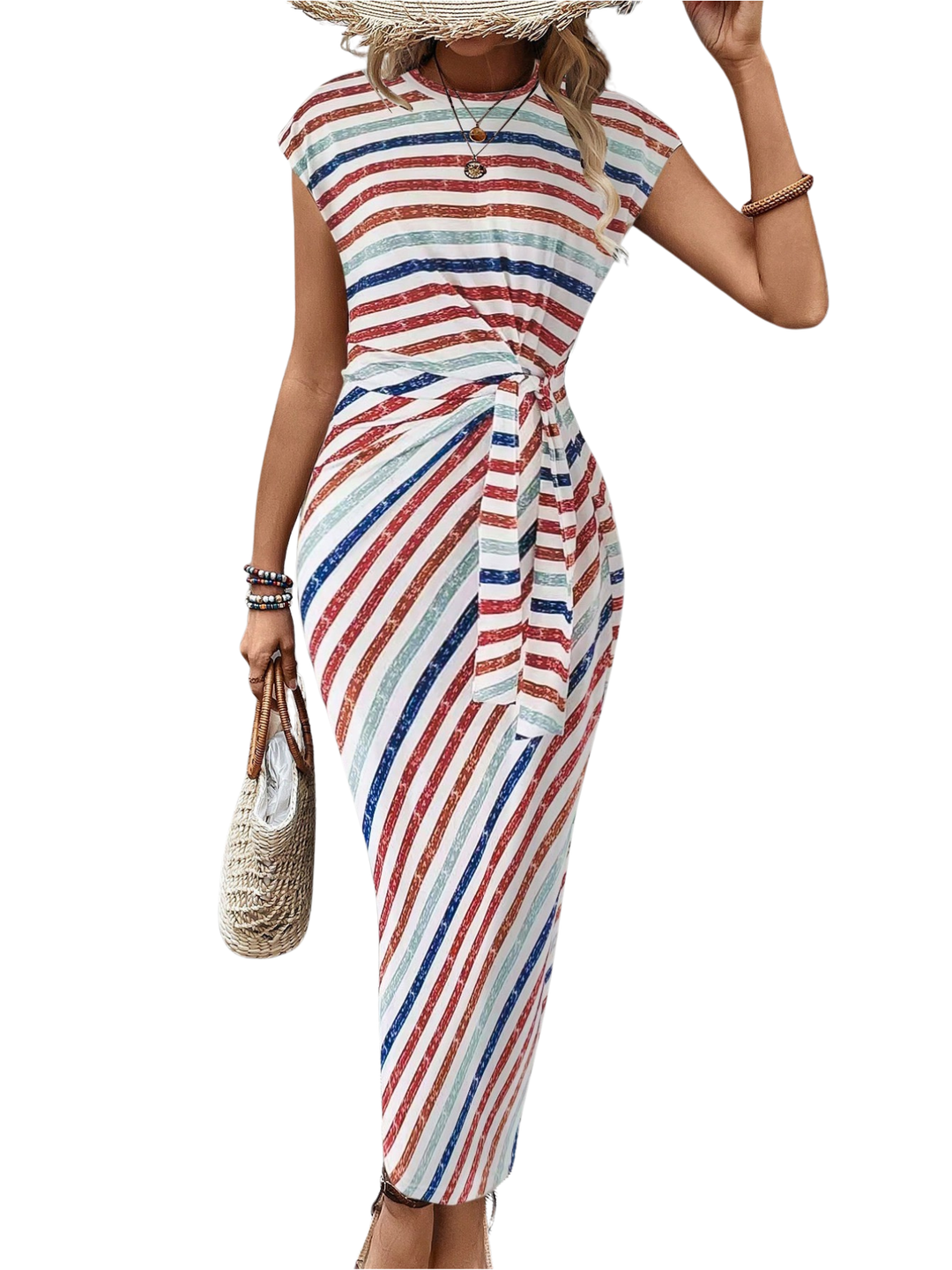 ISMERIE™ – Gestricktes Bodycon Maxikleid mit Streifenmuster