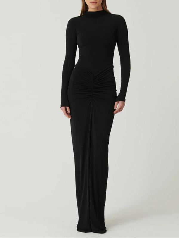 BETTY™ - Elegantes gerafftes, langärmliges Mock-Bodycon Maxikleid