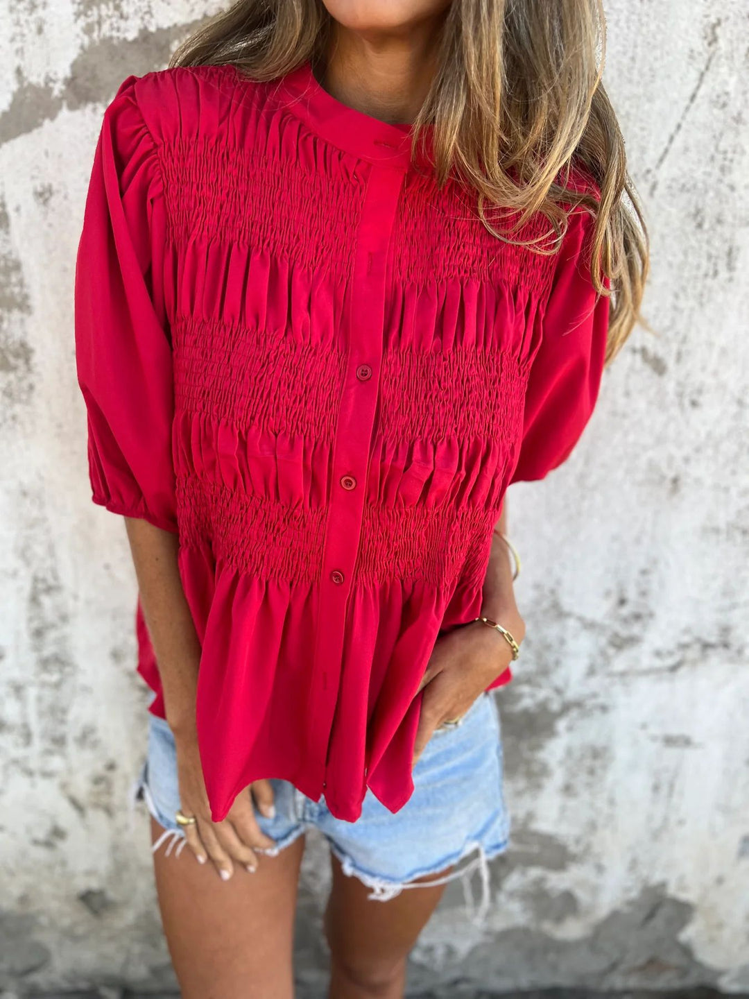ELIZA™ - Plissierte Bluse mit Knopfleiste