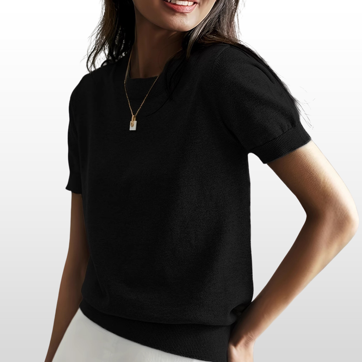 LENY™ – Rundhals-Stricktop mit kurzen Ärmeln und lockerer Passform