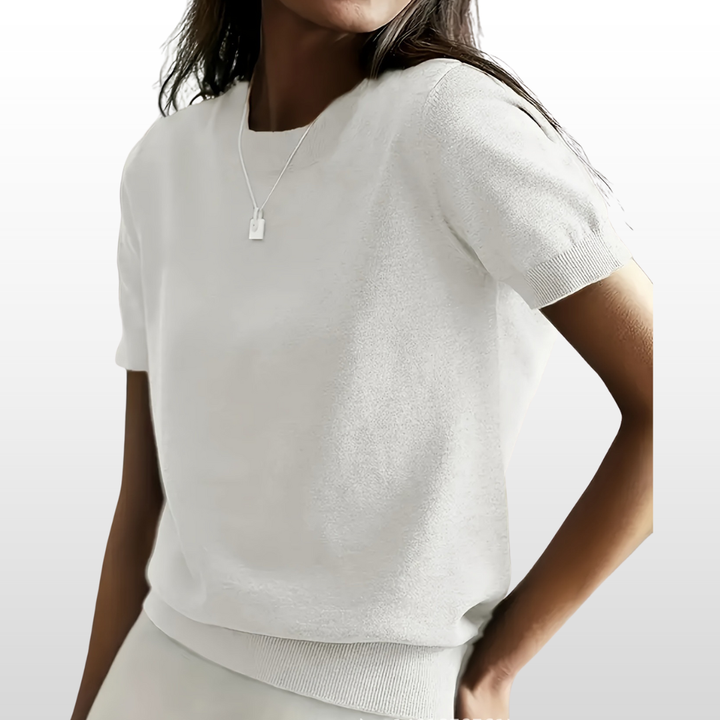 LENY™ – Rundhals-Stricktop mit kurzen Ärmeln und lockerer Passform