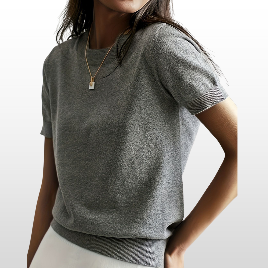 LENY™ – Rundhals-Stricktop mit kurzen Ärmeln und lockerer Passform