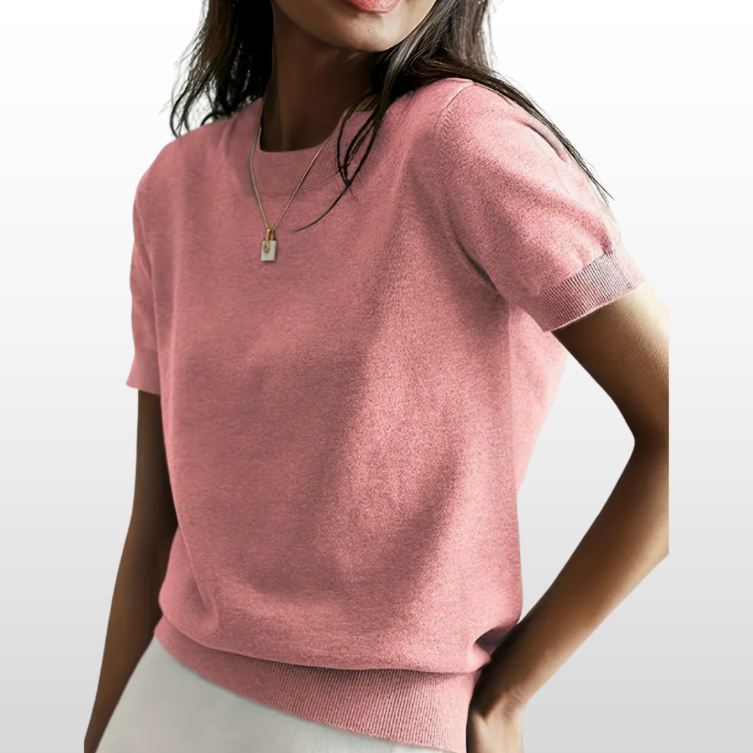 LENY™ – Rundhals-Stricktop mit kurzen Ärmeln und lockerer Passform