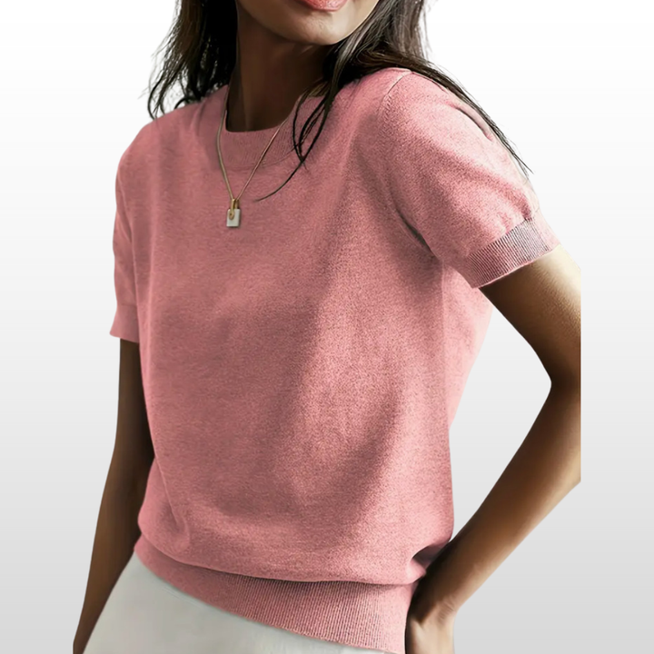 LENY™ – Rundhals-Stricktop mit kurzen Ärmeln und lockerer Passform