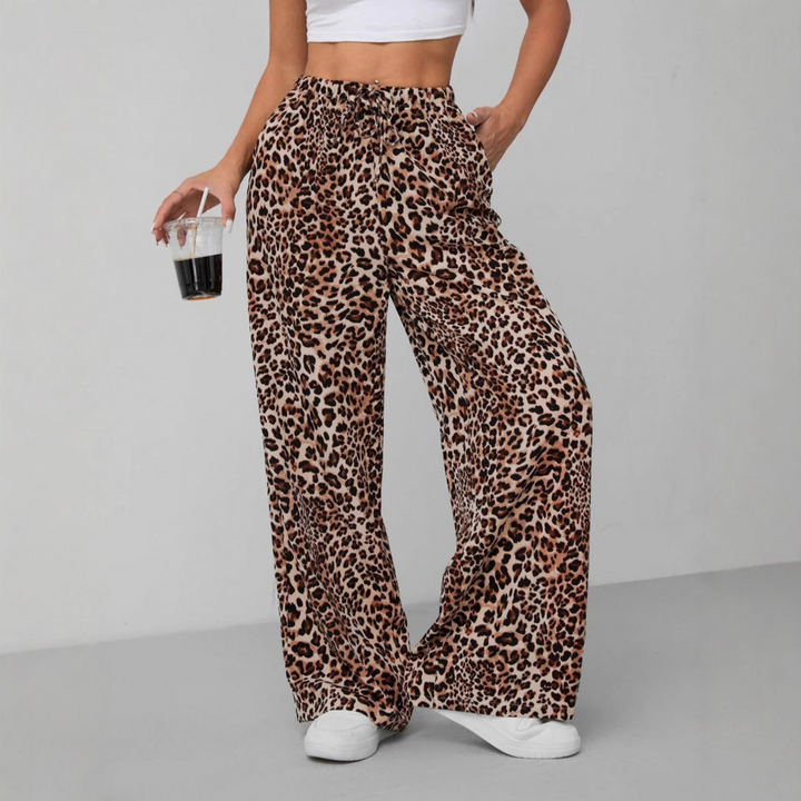 SYALA™ - Vintage-Leopardenhose mit weitem Bein und Bindedetail vorne