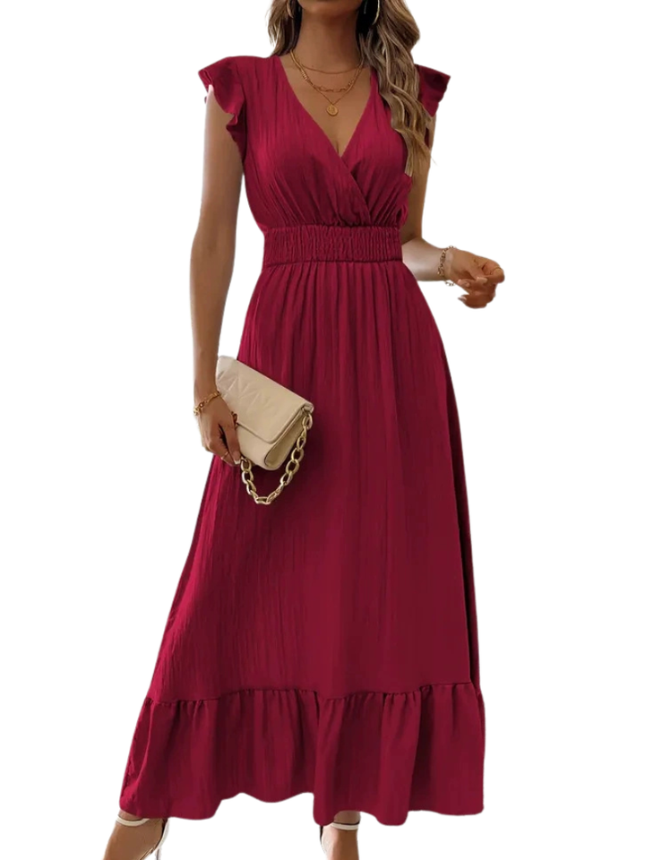 ARIELLE™ – Gerafftes V-Ausschnitt Freizeit-Maxikleid