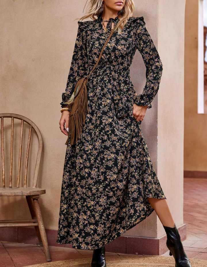 MOREN™ - Elegantes A-Linien-Kleid mit langen Ärmeln und Blumendruck