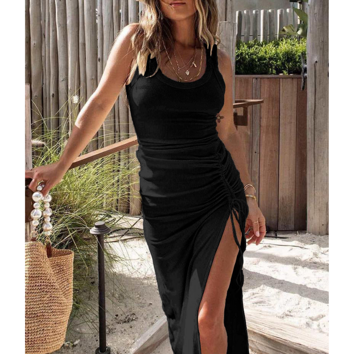 EVELYNA™ - Schickes geripptes Bodycon-Kleid mit Schlitz