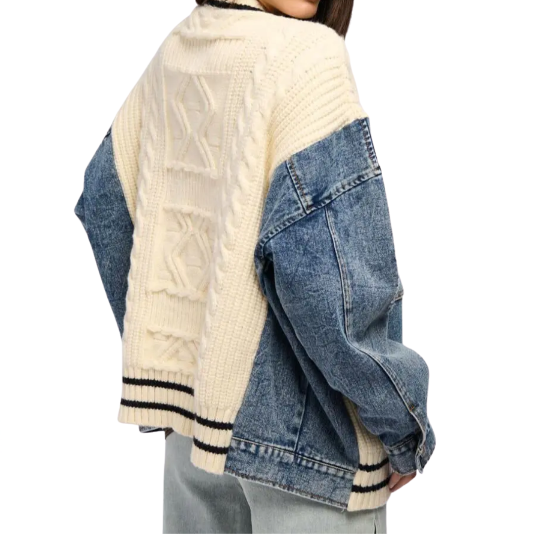 FRANCEL™ – Entspannter Denim-Patchwork-Strickcardigan