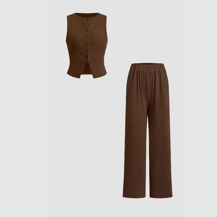 CLAIRE™ - Elegantes geripptes Tanktop und Hosen-Set mit Knöpfen