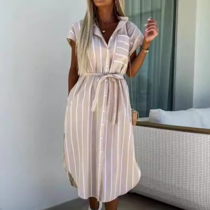 FLORIBETH™ – Bequemes gestreiftes Freizeit-Midikleid mit Gürtel