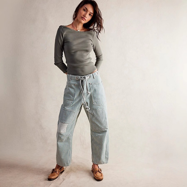 PERLAH™ – Elegante gestreifte Hose mit weitem Bein und Kordelzug