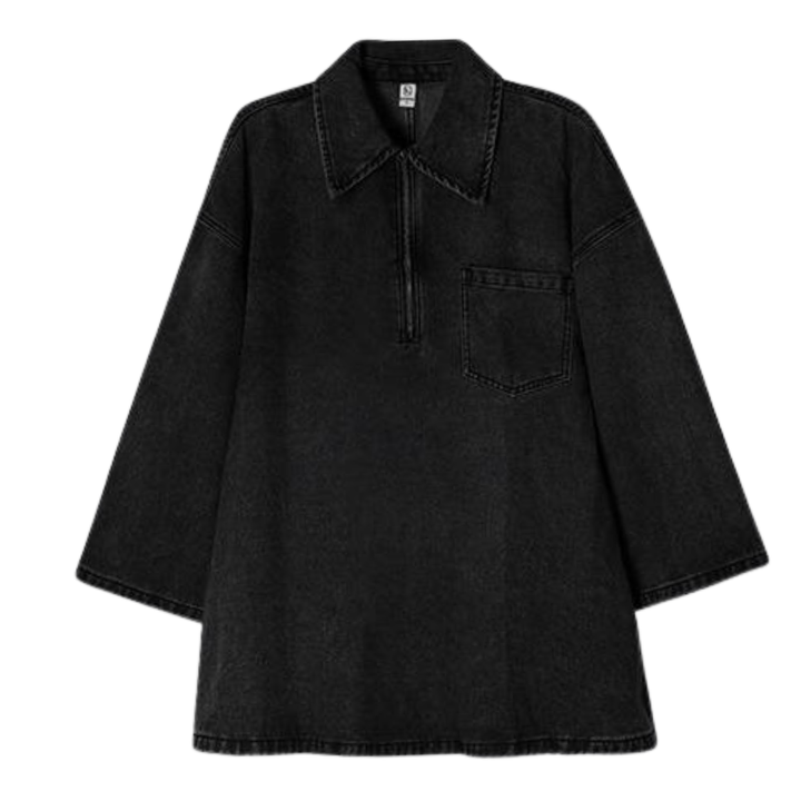 MARIA™ - Jeanskleid mit halbem Reißverschluss, Kragen und Brusttasche
