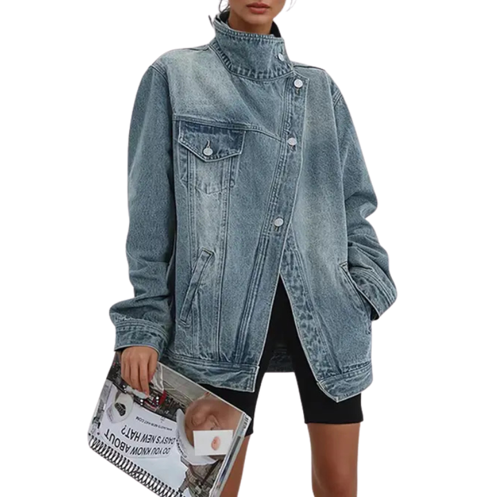 SKYE™ – Vintage Washed Asymmetrische Jacke mit hohem Kragen