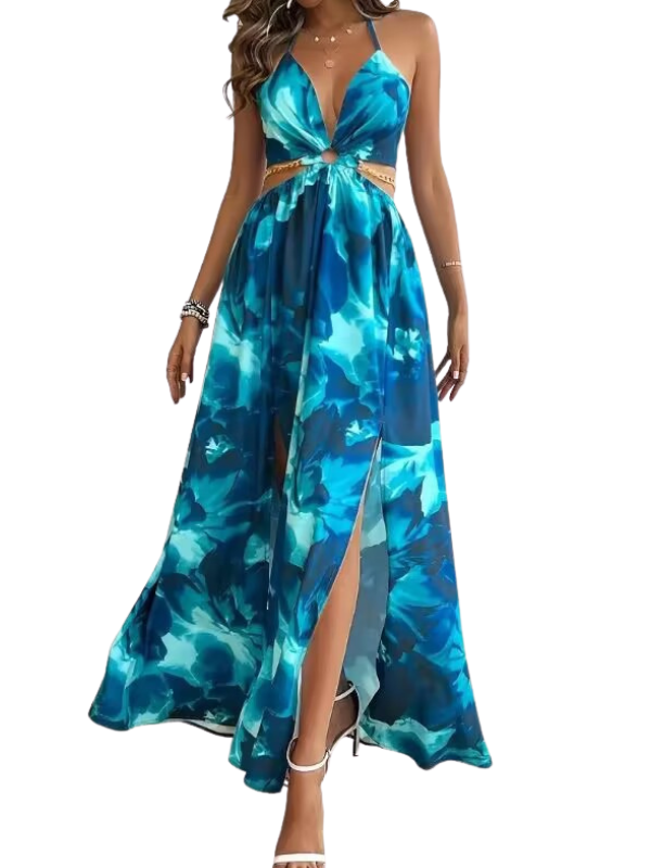 ASHA™ – Maxikleid mit Blumenmuster, Kettendetail und Beinschlitz für den Sommer