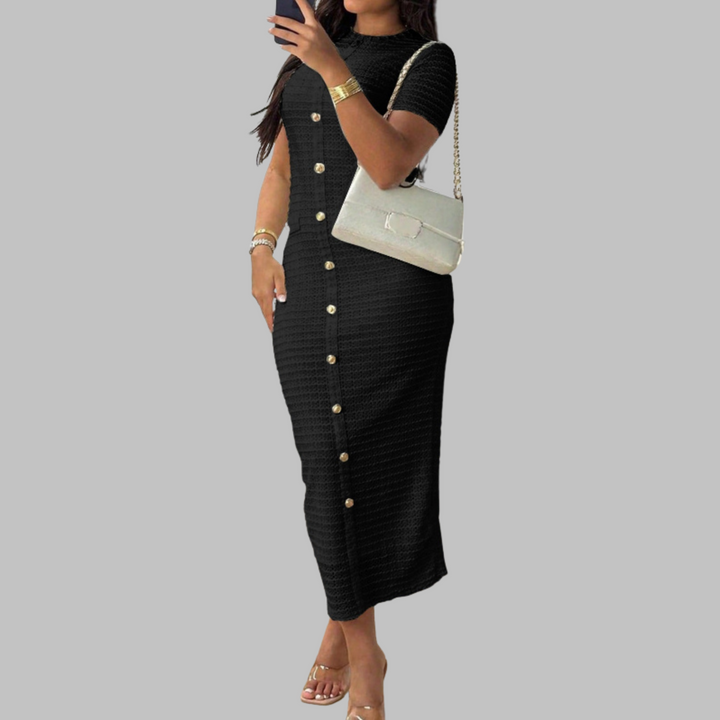 RACHEL™ - Elegantes Kleid mit Rundhalsausschnitt und Zierknöpfen