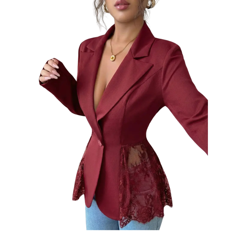 RAFAELA™ – Moderner strukturierter Blazer mit Spitzenbesatz