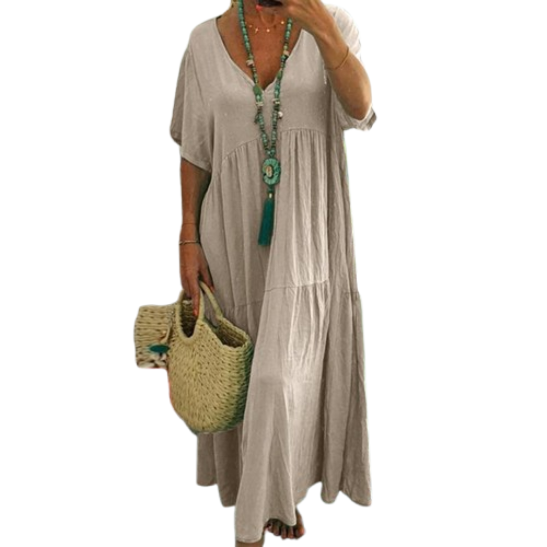 VIVIANI™ – Bequemes V-Ausschnitt Freizeit Rüschen-Boho-Kleid