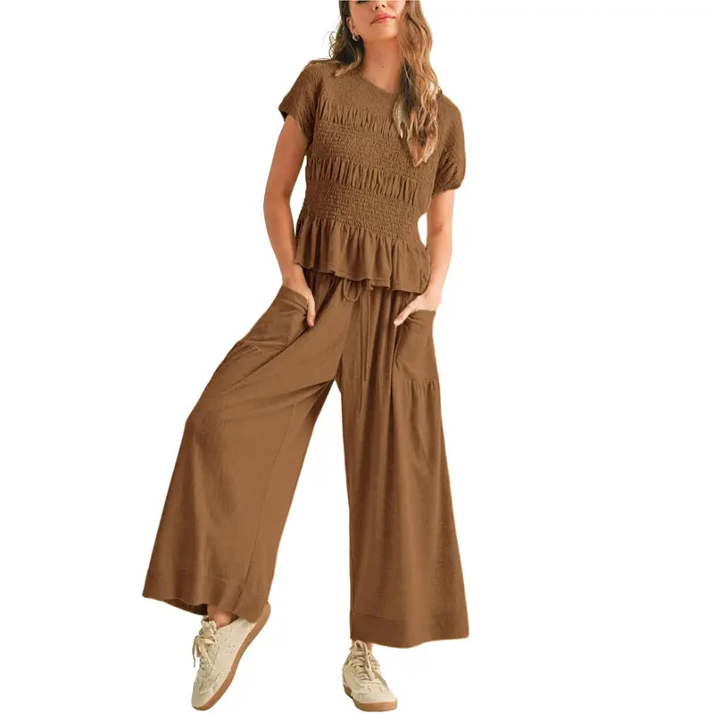 JODIE™ – Lässiges zweiteiliges Set aus gesmoktem Oberteil und weiter Hose