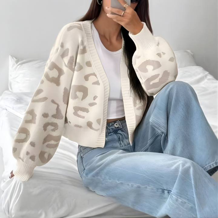 AVIA™ – Bequemer Cardigan mit Leopardenmuster und Laternenärmeln