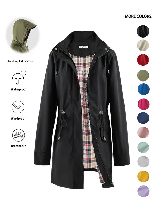 QING™ – Lässiger Kapuzen-Trenchcoat mit Reißverschluss und Kordelzug