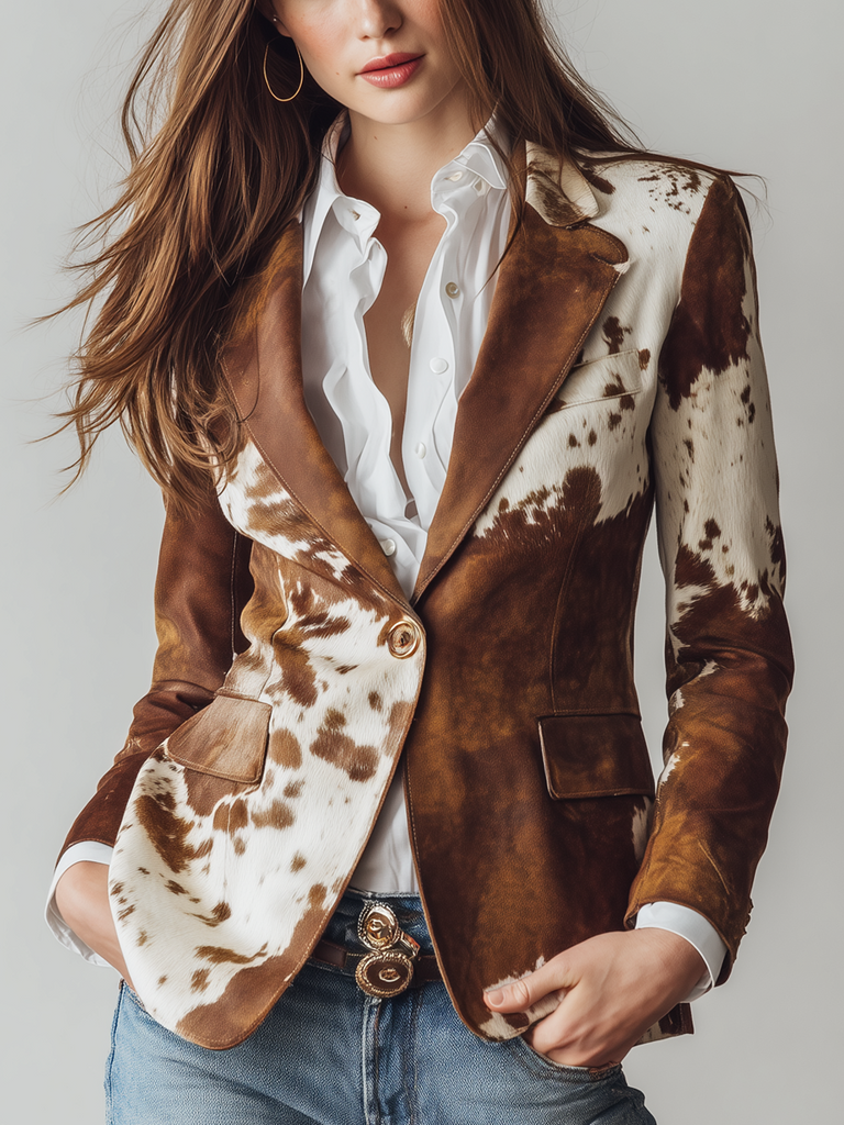 Nachhaltiger Damen-Vintage-Blazer mit Kuhmuster
