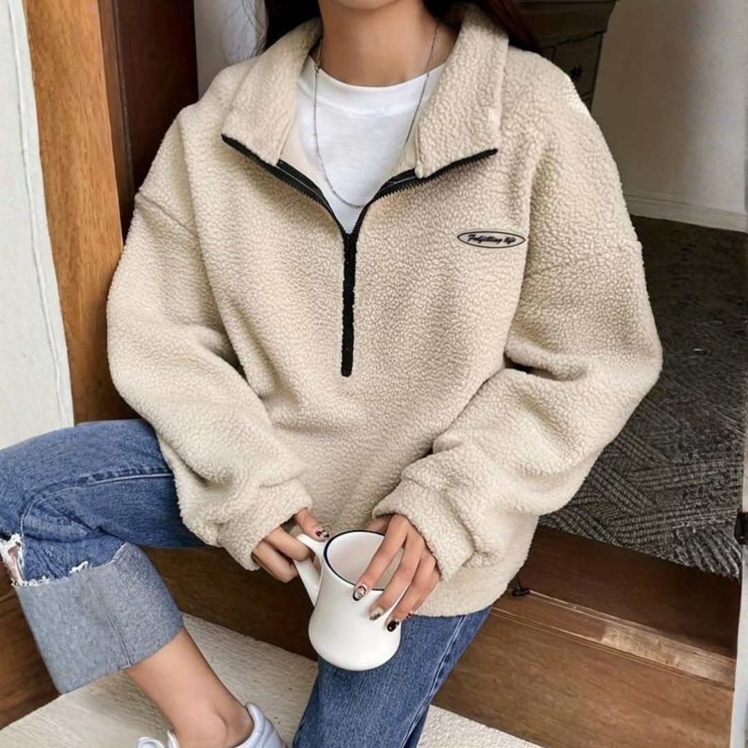 AVALANNA™ - Gemütliches, flauschiges Langarm-Sweatshirt mit halbem Reißverschluss