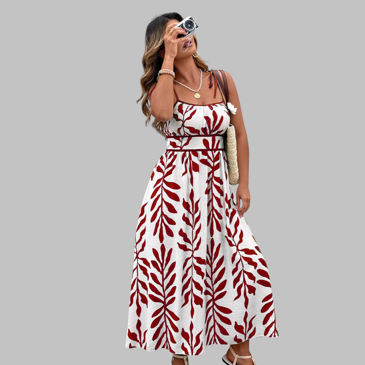 RAHIRA™ - Lässiges ärmelloses Sommer-Maxikleid mit Blätterdruck
