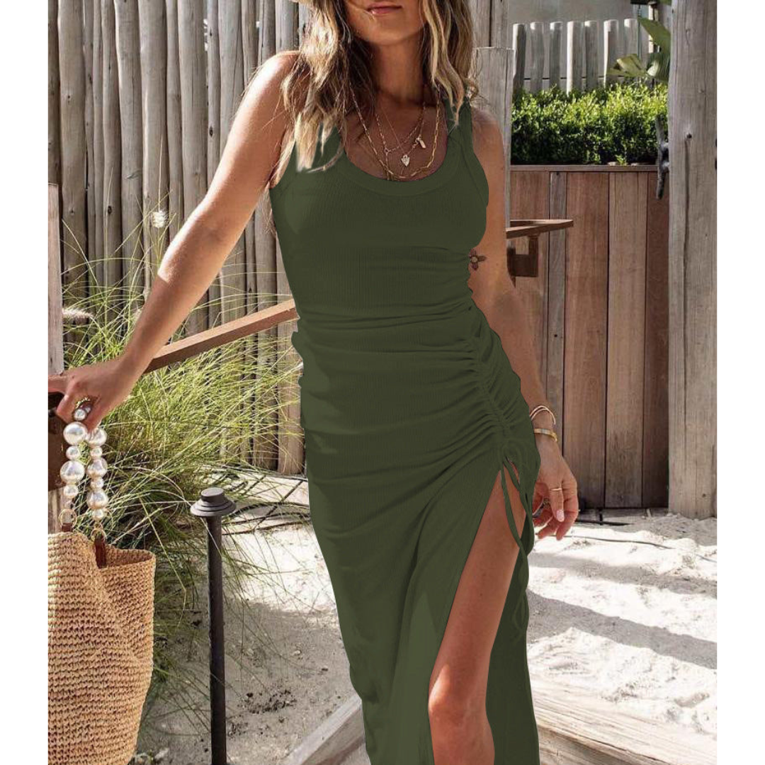 EVELYNA™ - Schickes geripptes Bodycon-Kleid mit Schlitz