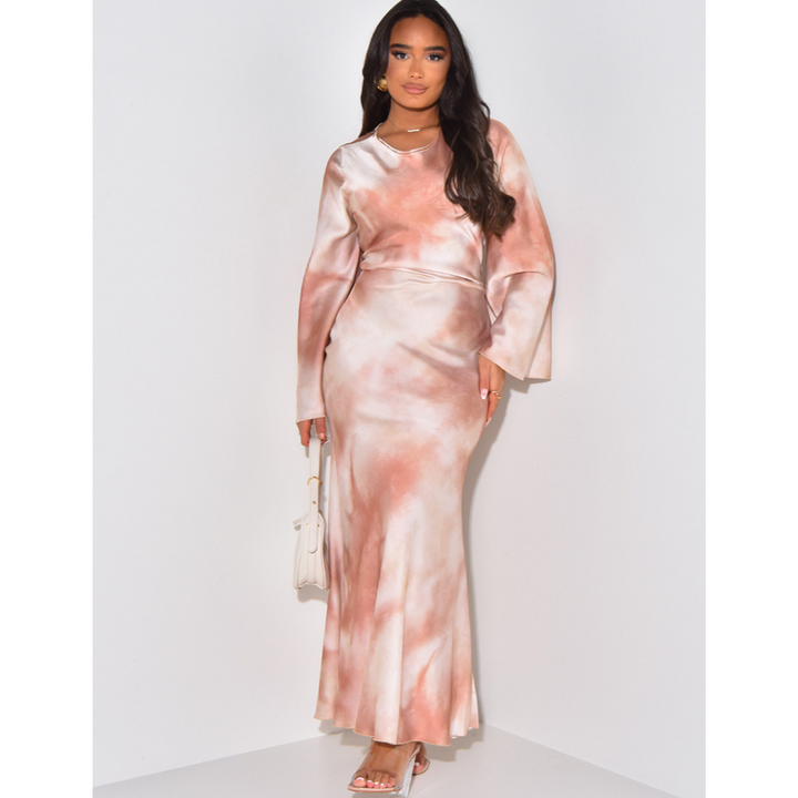 ARIANA™ – Elegantes figurbetontes Satin-Maxikleid mit Bindegürtel