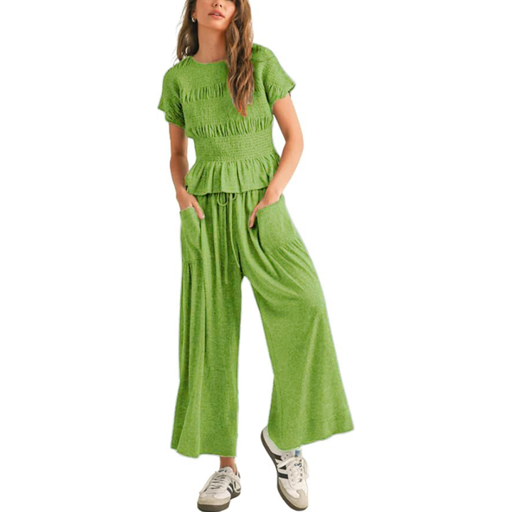 JODIE™ – Lässiges zweiteiliges Set aus gesmoktem Oberteil und weiter Hose