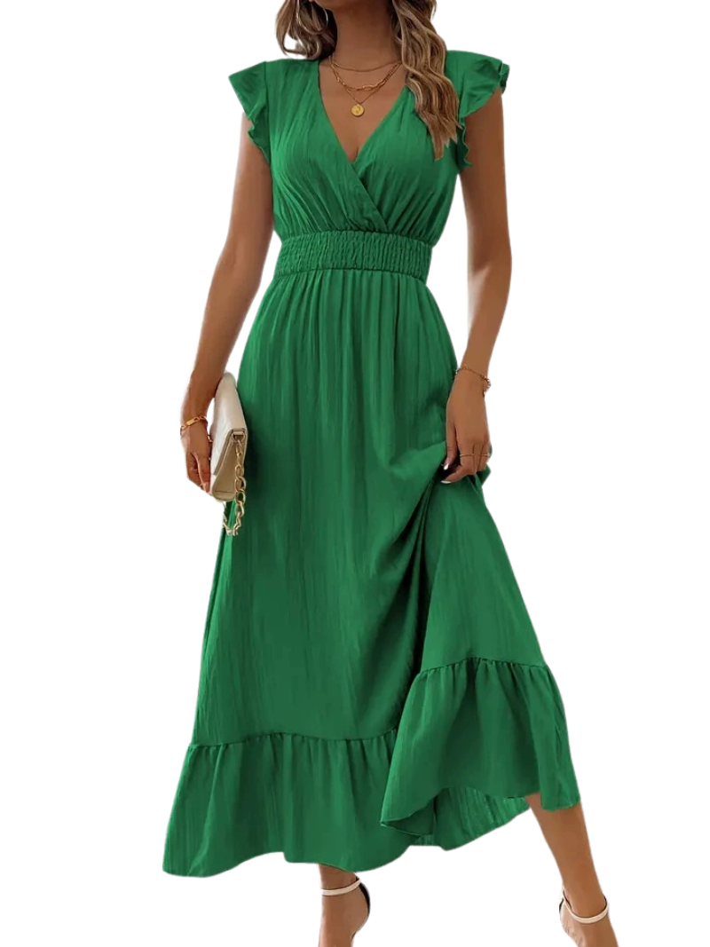 ARIELLE™ – Gerafftes V-Ausschnitt Freizeit-Maxikleid