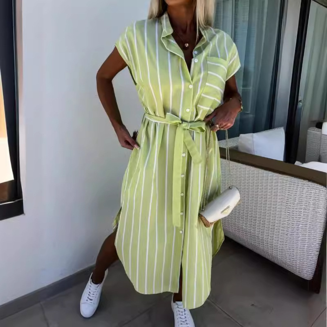FLORIBETH™ – Bequemes gestreiftes Freizeit-Midikleid mit Gürtel