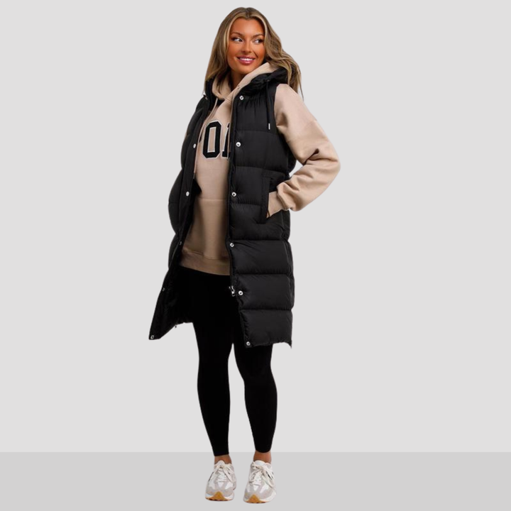 SIDRA™ – Bequemer, schwarzer, wattierter, langer Kapuzen-Puffer