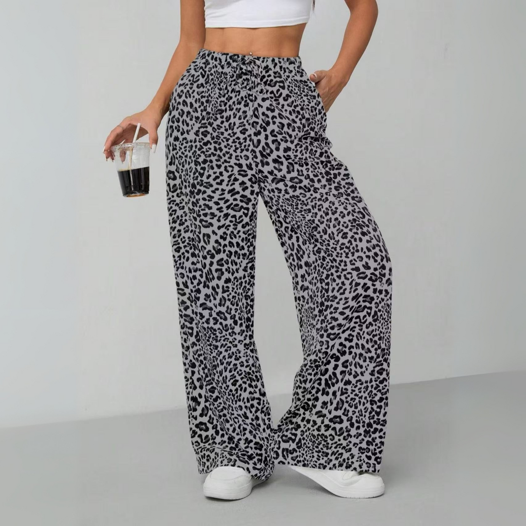 SYALA™ - Vintage-Leopardenhose mit weitem Bein und Bindedetail vorne