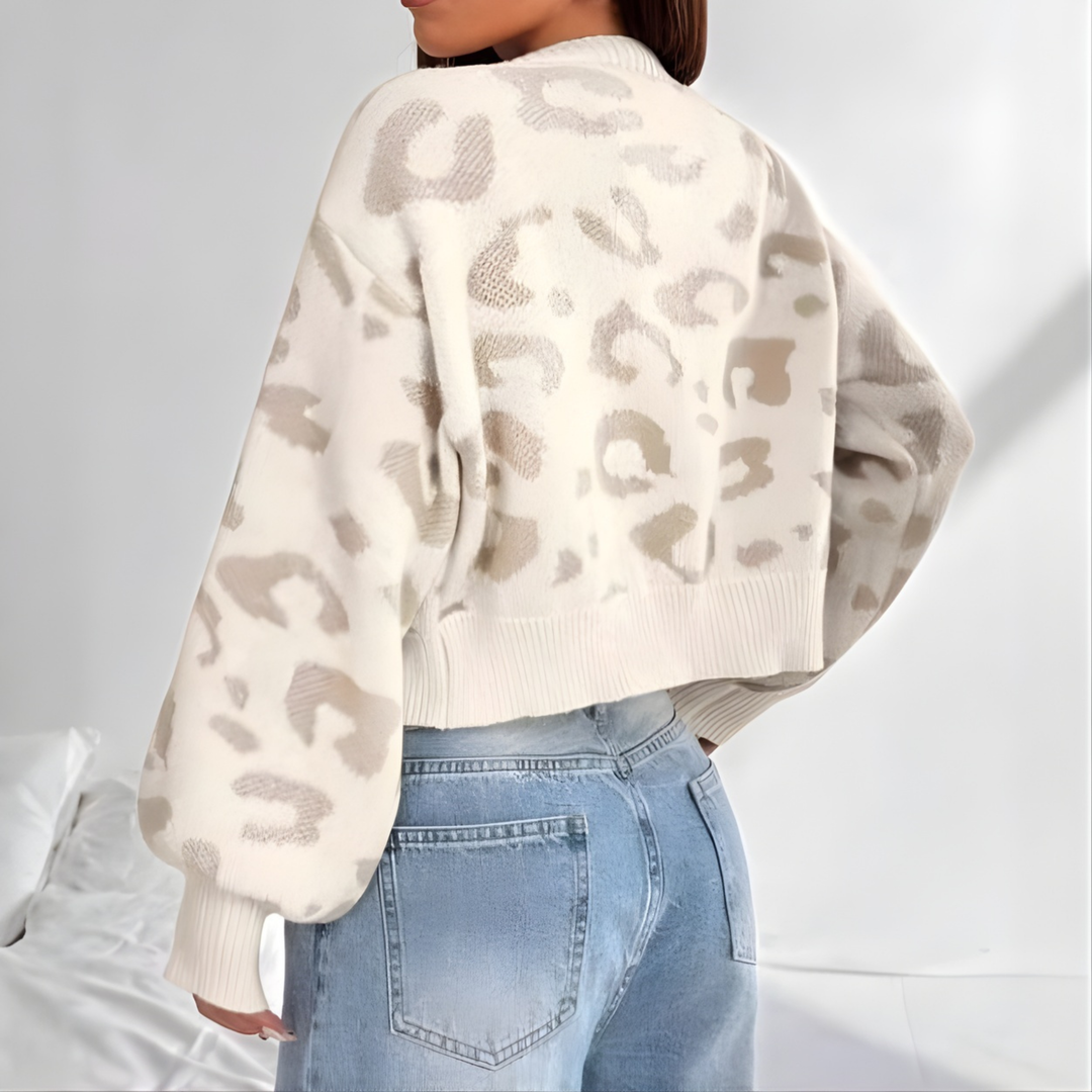 AVIA™ – Bequemer Cardigan mit Leopardenmuster und Laternenärmeln