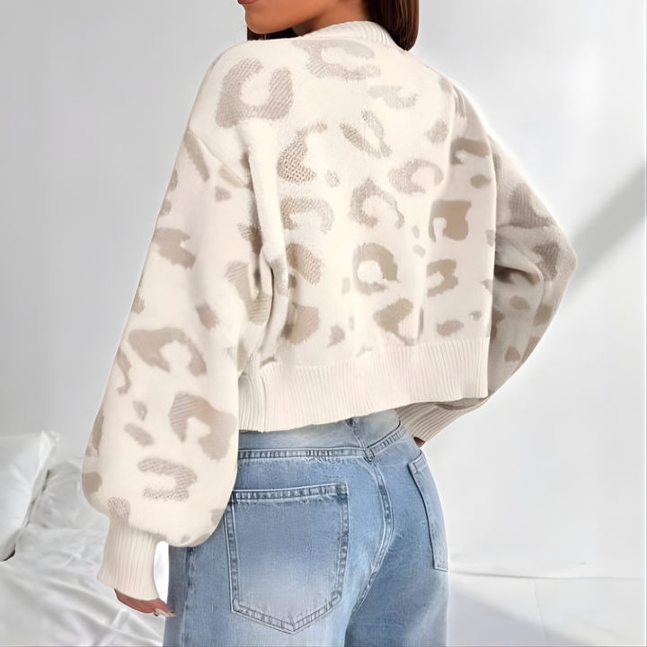 AVIA™ – Bequemer Cardigan mit Leopardenmuster und Laternenärmeln