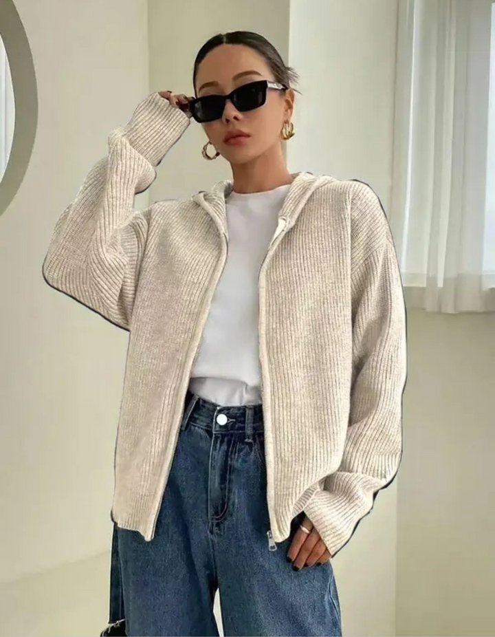 LARALI™ - Lässiger Cardigan mit Reißverschluss und Kapuze, Langarm