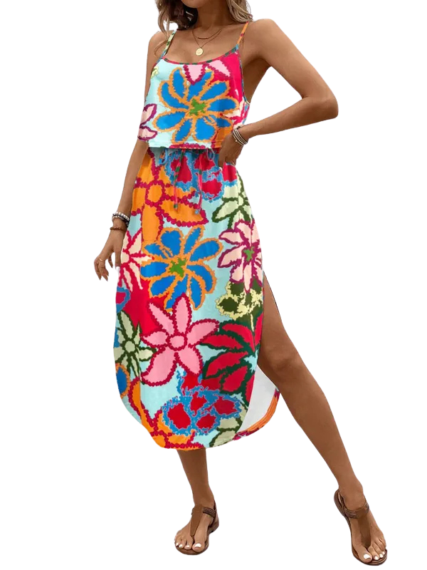SOFIA™ – Freizeitkleid mit seitlichem Schlitz, Batikmuster und Blumenprint