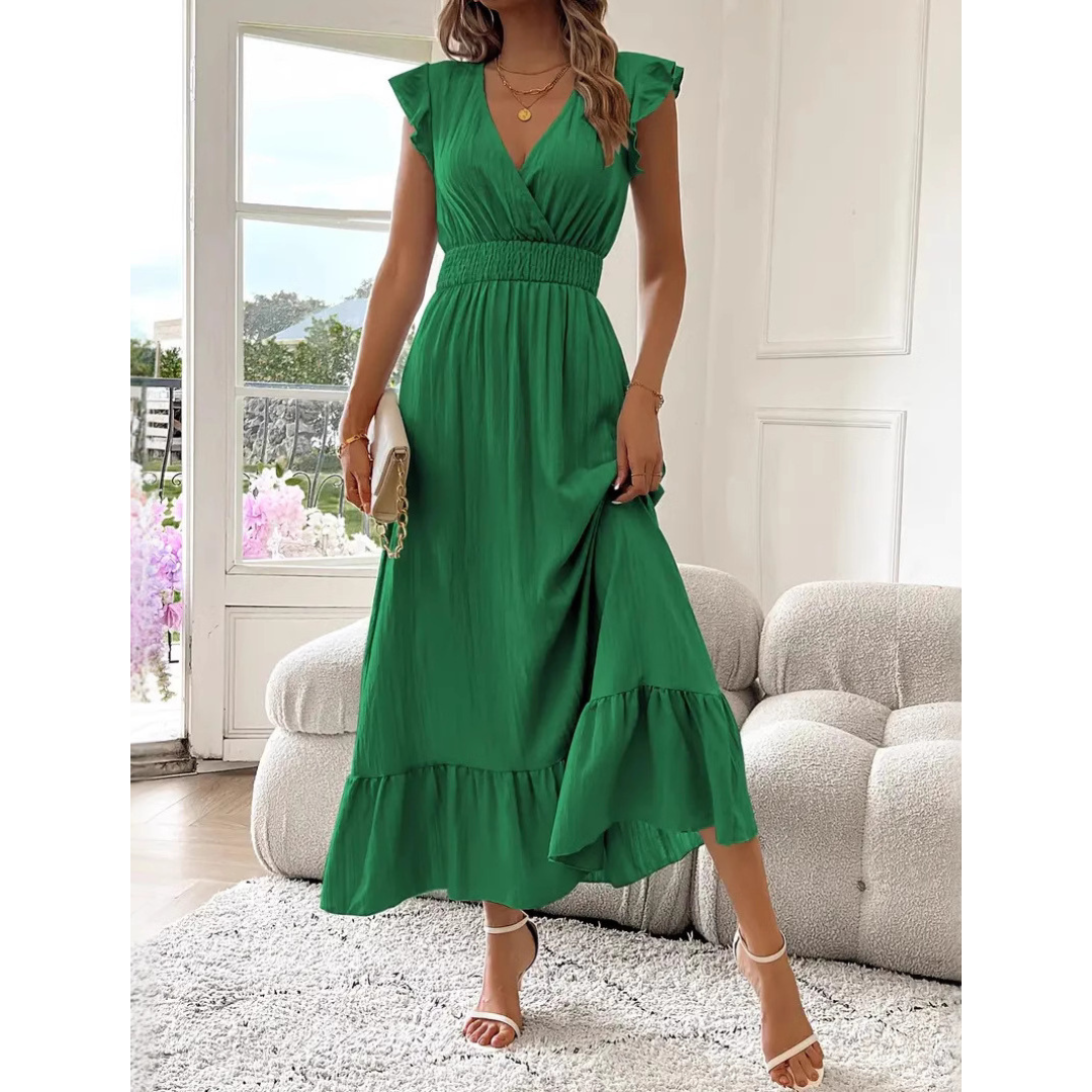 AVALERI™ – Elegantes gerafftes Sommer-Maxikleid mit V-Ausschnitt