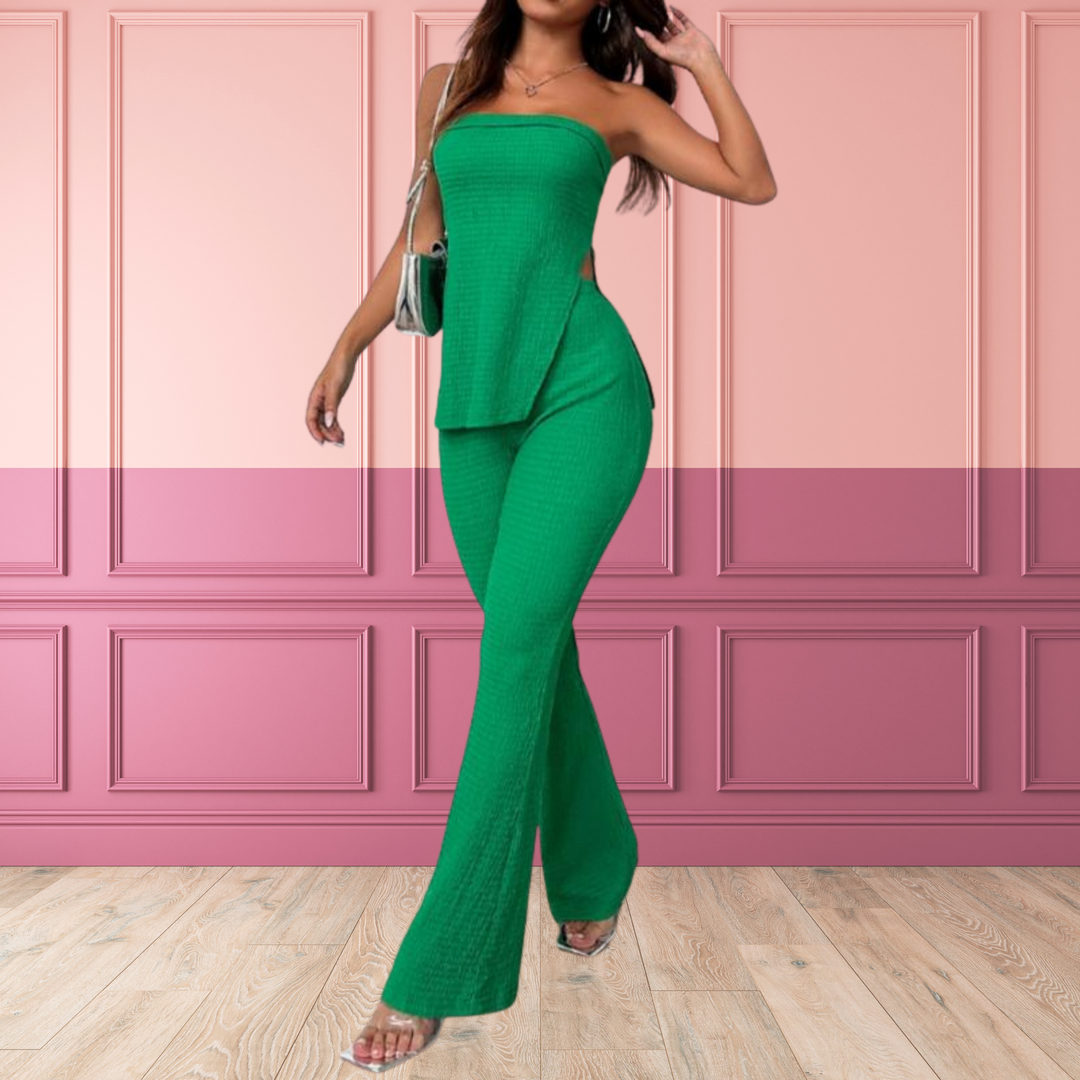 PEACHY™ – Elegantes Bandeau-Top mit Schlitz und Hose mit hohem Bund im Set