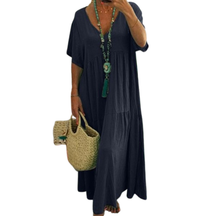 VIVIANI™ – Bequemes V-Ausschnitt Freizeit Rüschen-Boho-Kleid