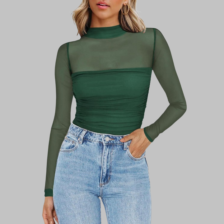 VEGA™ – Schickes transparentes Langarm-Top aus Mesh