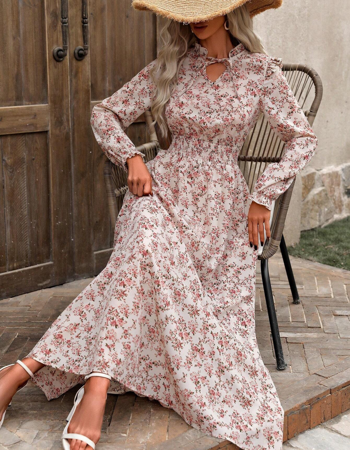 MOREN™ - Elegantes A-Linien-Kleid mit langen Ärmeln und Blumendruck