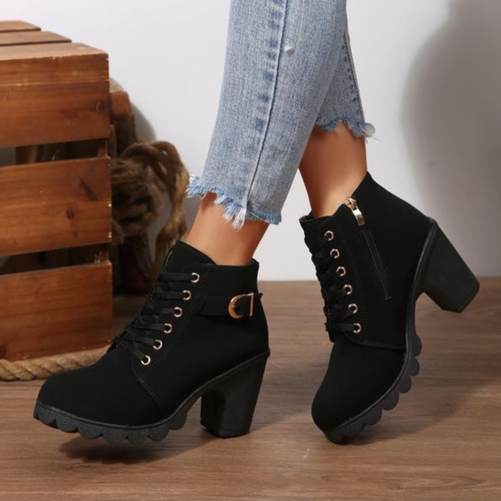 KATNI™ – Schicke Schnürstiefeletten mit Metallschnalle und klobigem Absatz