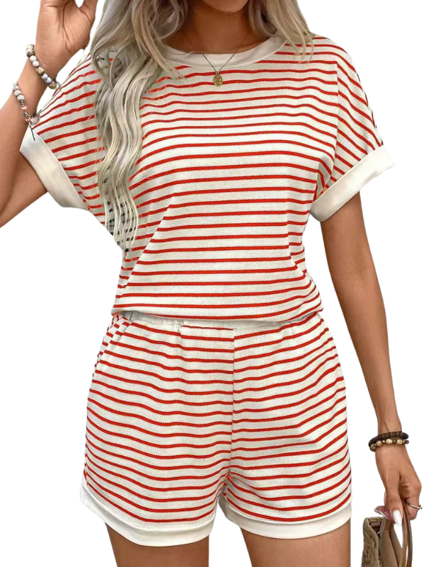 ZENAIDA™ – Fledermausärmel-T-Shirt & Shorts Set mit Streifenprint