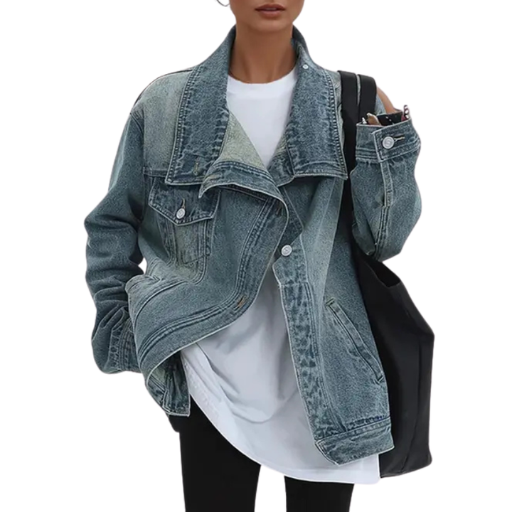 SKYE™ – Vintage Washed Asymmetrische Jacke mit hohem Kragen