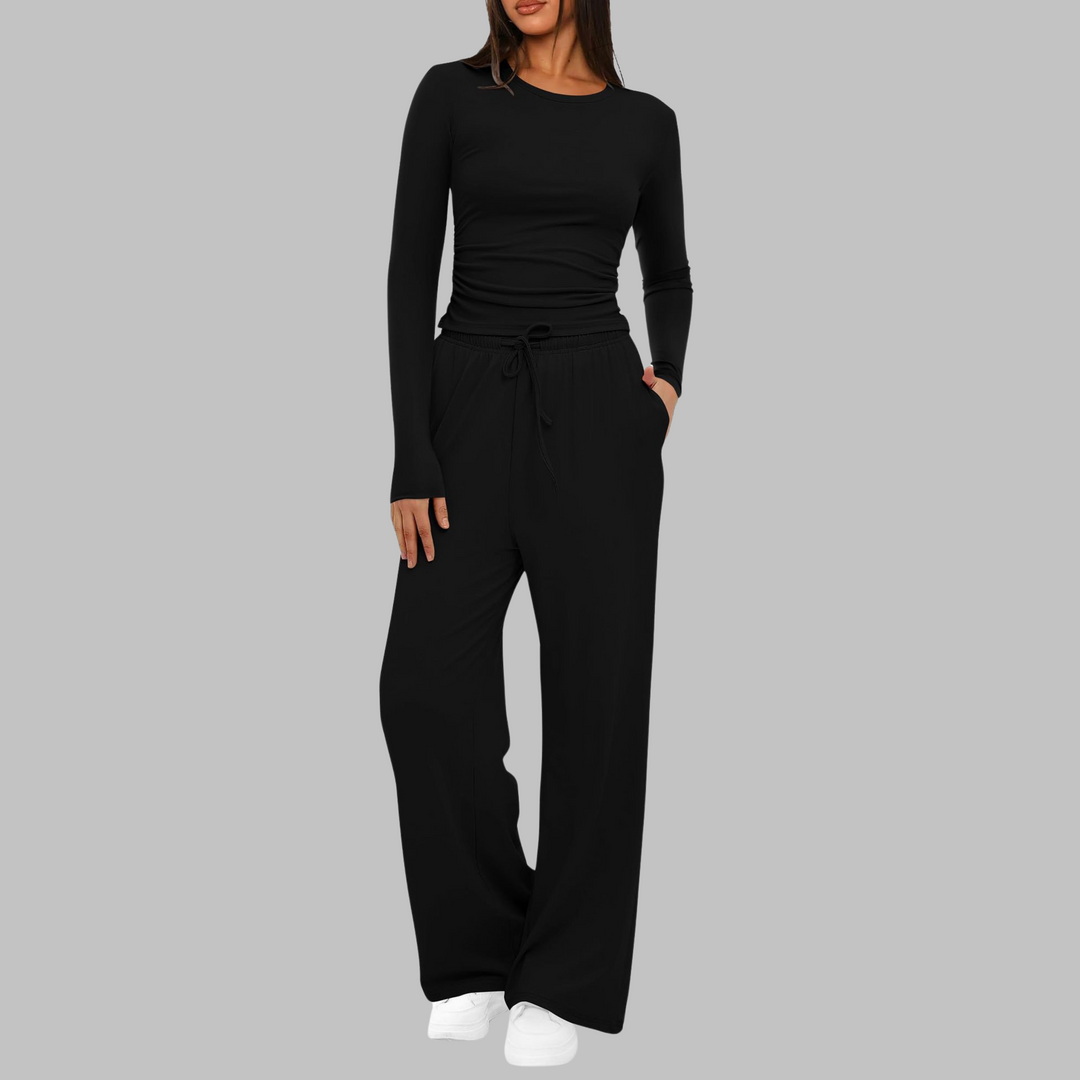 BELLE™ - Freizeit-Set aus Langarmshirt und Hose mit weitem Bein