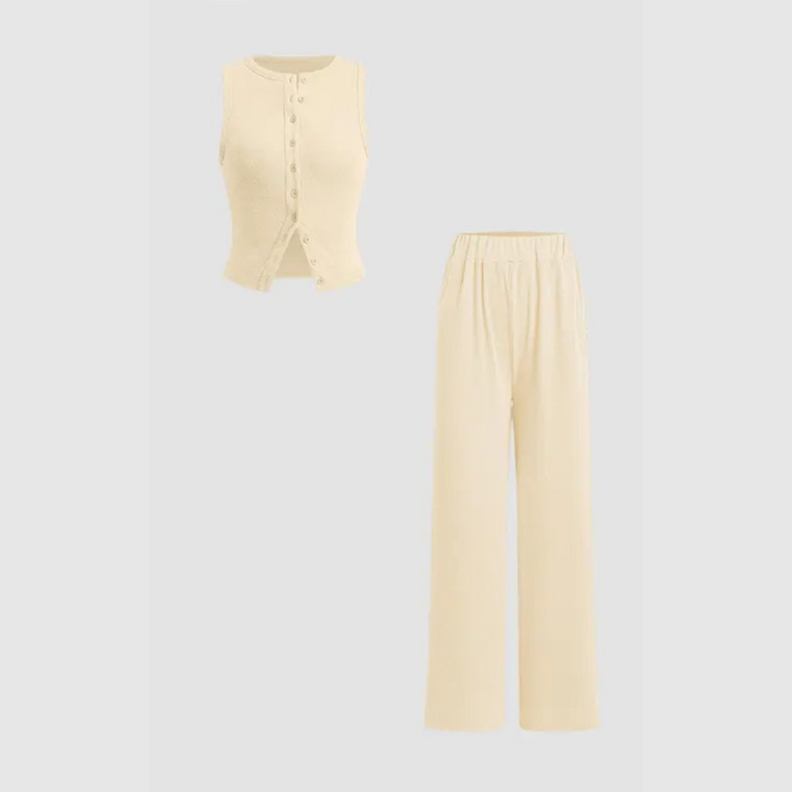 CLAIRE™ - Elegantes geripptes Tanktop und Hosen-Set mit Knöpfen