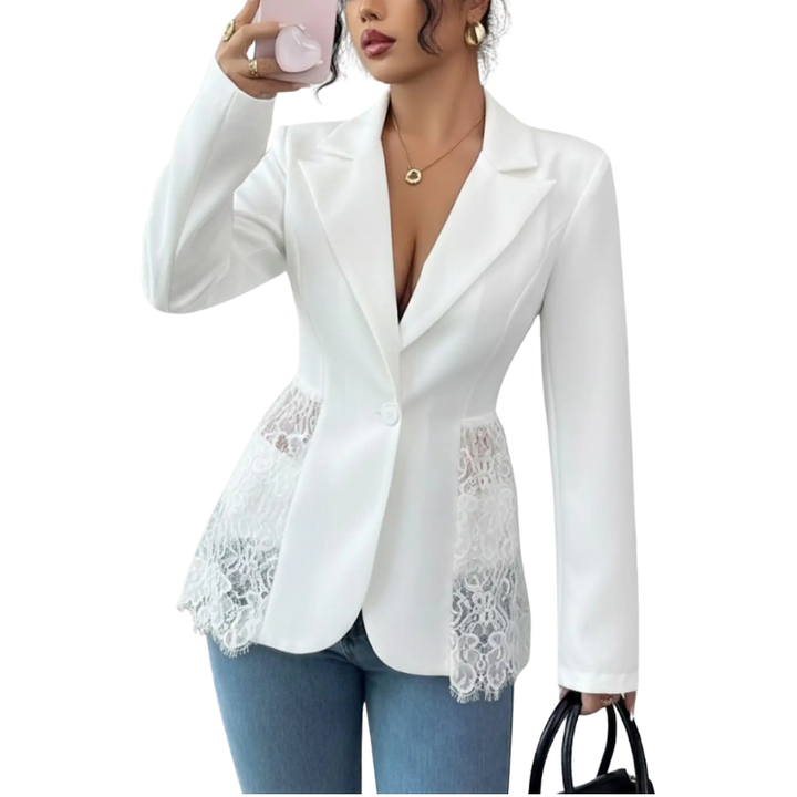 RAFAELA™ – Moderner strukturierter Blazer mit Spitzenbesatz